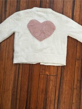 Girls' Cream Pullover Hoodie with Pink Heart